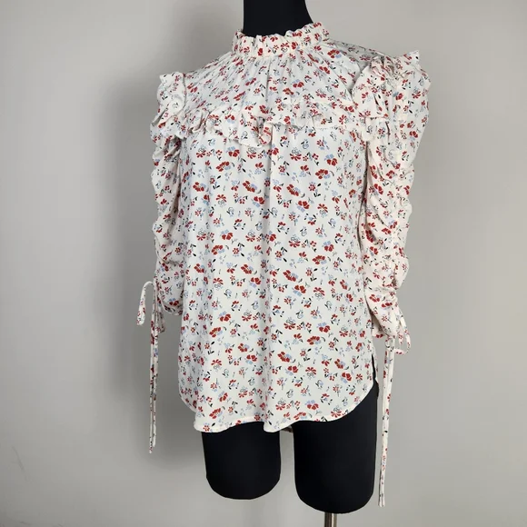 VERONICA BEARD Howell Floral-Print Silk Ruffle Top